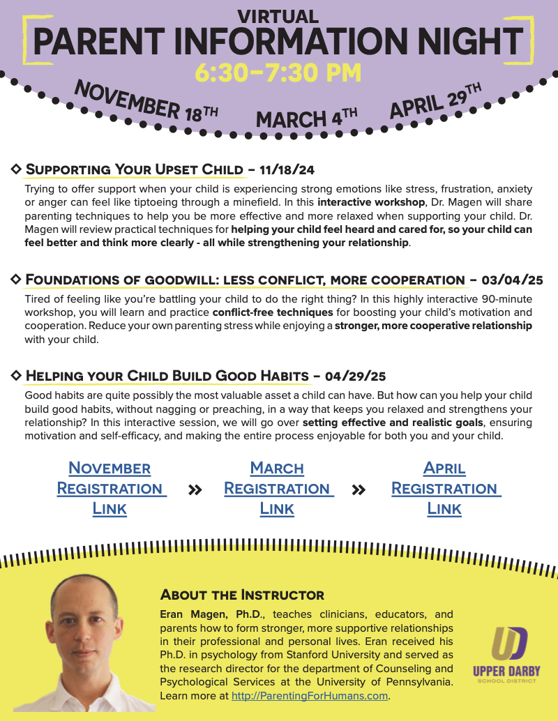 Virtual Parent Information Night Series with Dr. Eran Magen